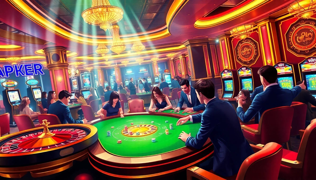 Experience thrilling gameplay at https://www.jun88.org/ with vibrant casino tables and excited players.