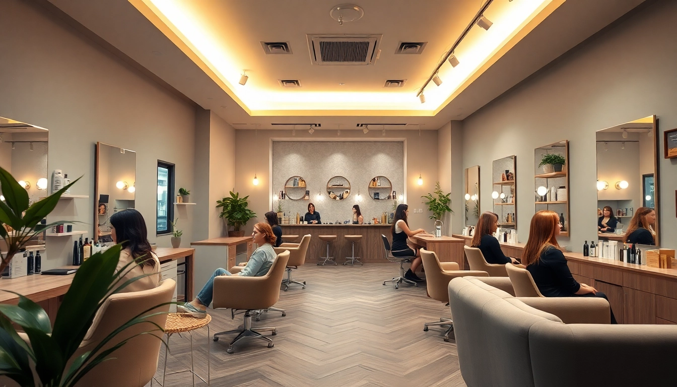 Professional hairstylists working in the elegant addendum salon, showcasing vibrant colors and relaxing ambiance.