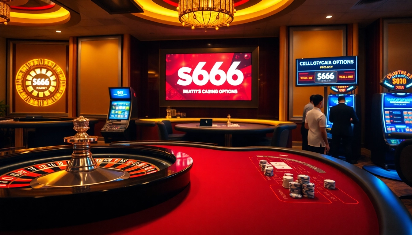 S666 themed scene with players at a roulette table and vibrant casino atmosphere