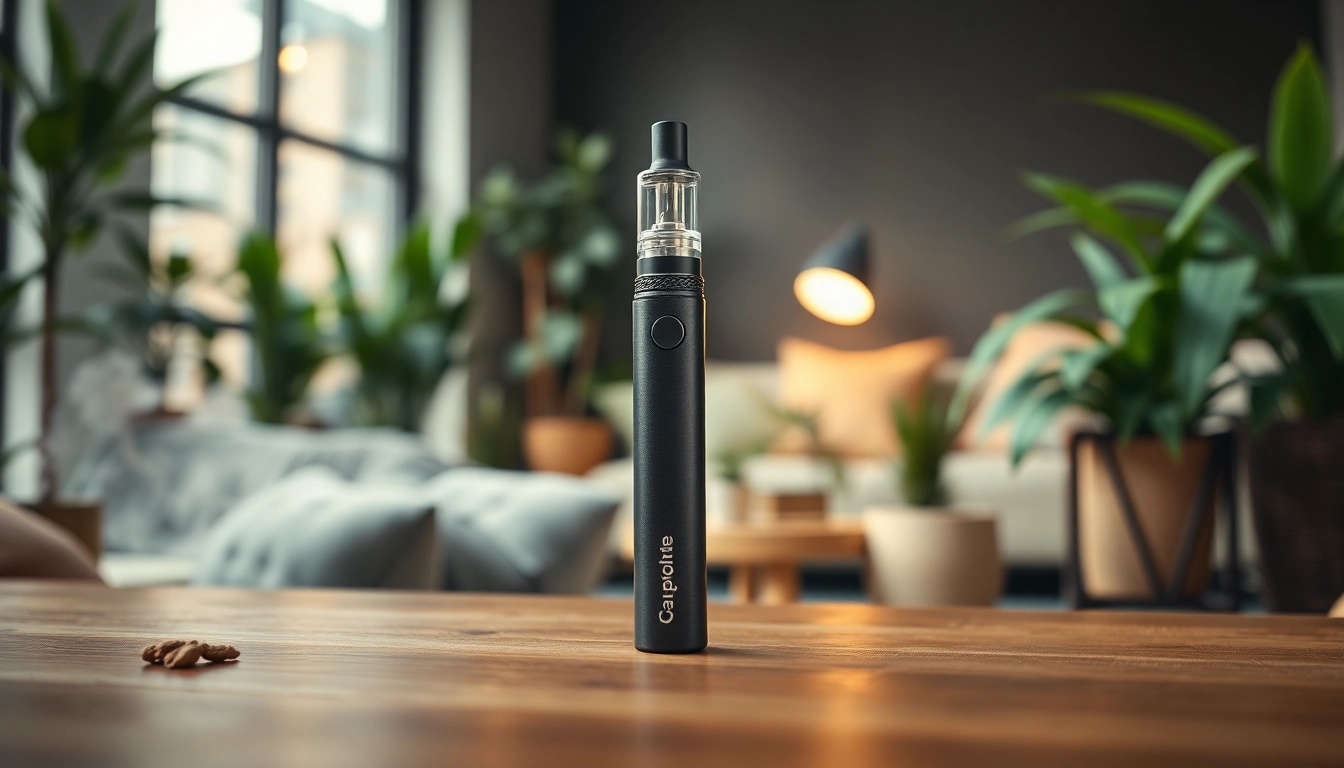 Find top-quality DMT vape pen to buy DMT with a sleek design on a stylish wooden table.