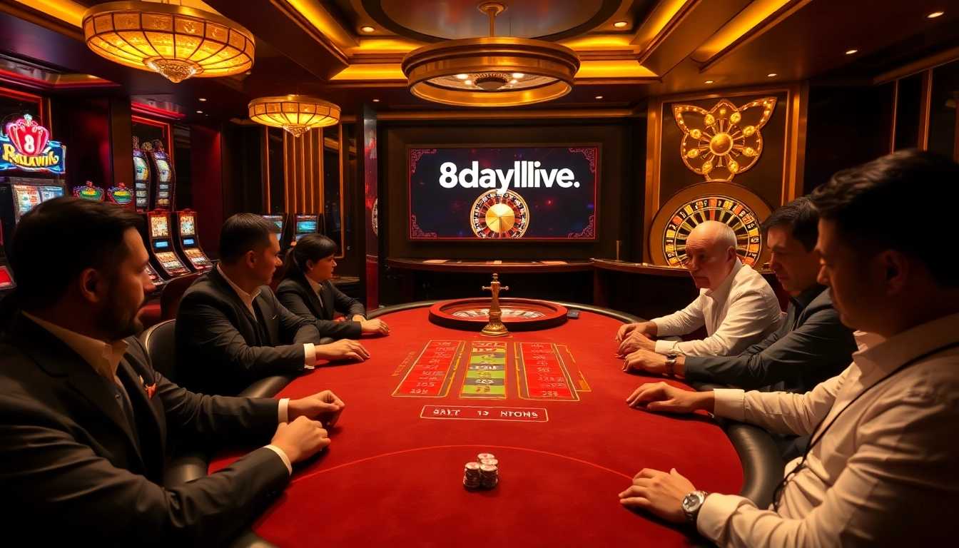 Engaging poker action at 8daywin.live with luxurious casino ambiance and excited players.